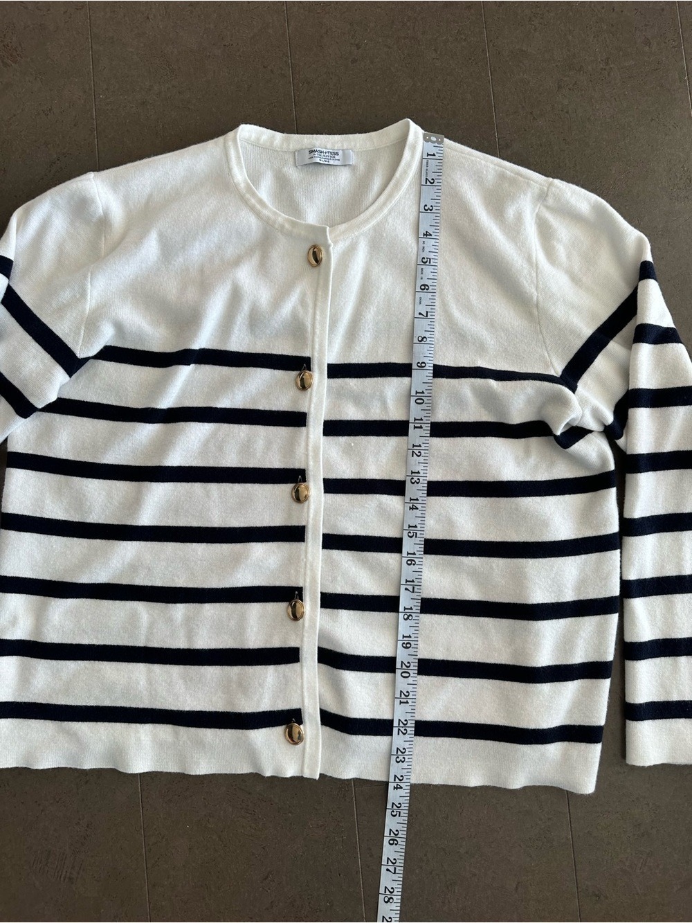 Jilly Box Smash + Tess White Cardigan with Navy Stripes & Gold Buttons M/L - Picture 6 of 15